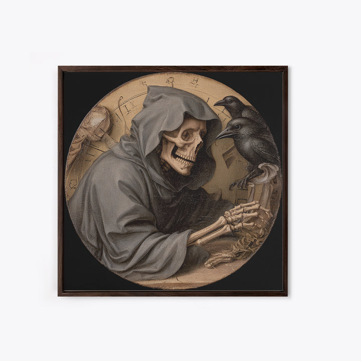The Cursed Pocket Watch, Danse Macabre Art, Square Wall Art, Macabre Wall Art, Framed Canvas Print, Halloween Wall Art