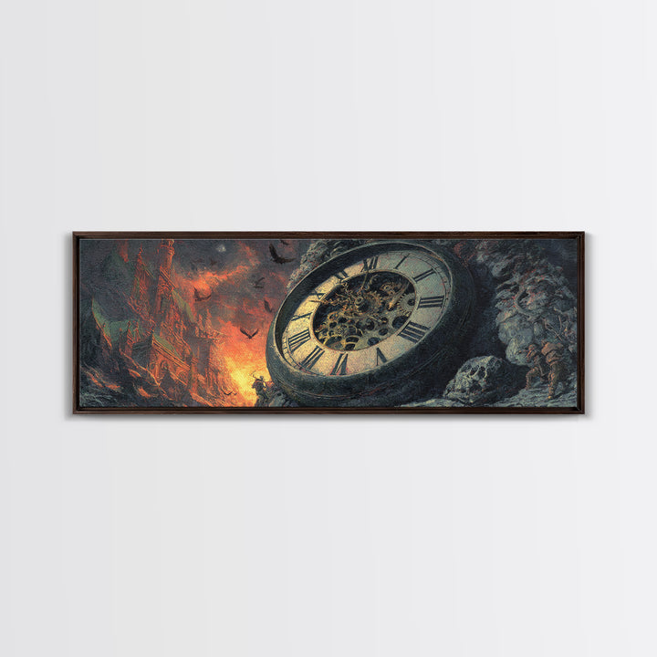 The Cursed Pocket Watch, Apocalyptic Romantic Art, Extra Wide Wall Art, Macabre Wall Art, Framed Canvas Print, Halloween Wall Art