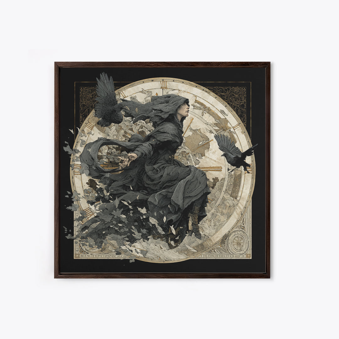 The Cursed Pocket Watch, Symbolist Death Art, Square Wall Art, Dark Halloween Decor, Canvas Print, Halloween Wall Art
