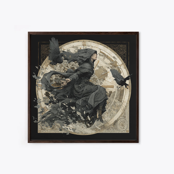 The Cursed Pocket Watch, Symbolist Death Art, Square Wall Art, Dark Halloween Decor, Canvas Print, Halloween Wall Art