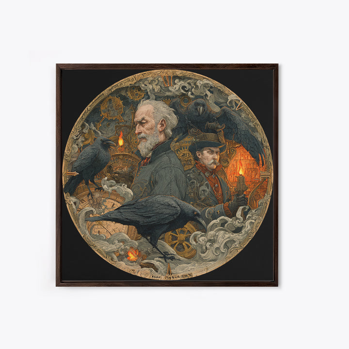 The Cursed Pocket Watch, Symbolist Etching Art, Square Wall Art, Dark Halloween Decor, Canvas Print, Halloween Wall Art
