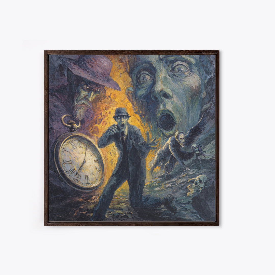 The Cursed Pocket Watch, Expressionist Gothic Art, Square Wall Art, Dark Halloween Decor, Framed Canvas Print, Halloween Wall Art