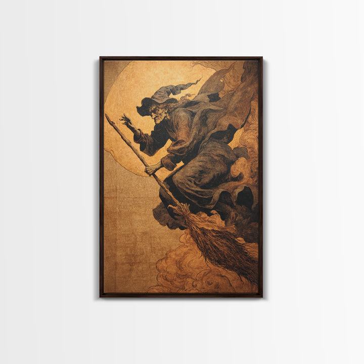 The Witch'S Broom, Dark Renaissance Art, Vertical Wall Art, Dark Fantasy Wall Art, Canvas Print, Halloween Wall Art