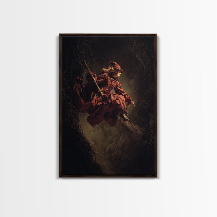 The Witch'S Broom, Gothic Nightmare Art, Vertical Wall Art, Dark Halloween Decor, Canvas Print, Halloween Wall Art, Statement Wall Art