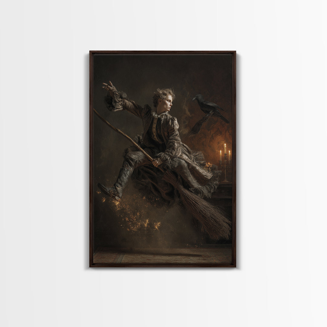 The Witch'S Broom, Visionary Gothic Art, Vertical Wall Art, Gothic Horror Wall Art, Canvas Print, Halloween Wall Art