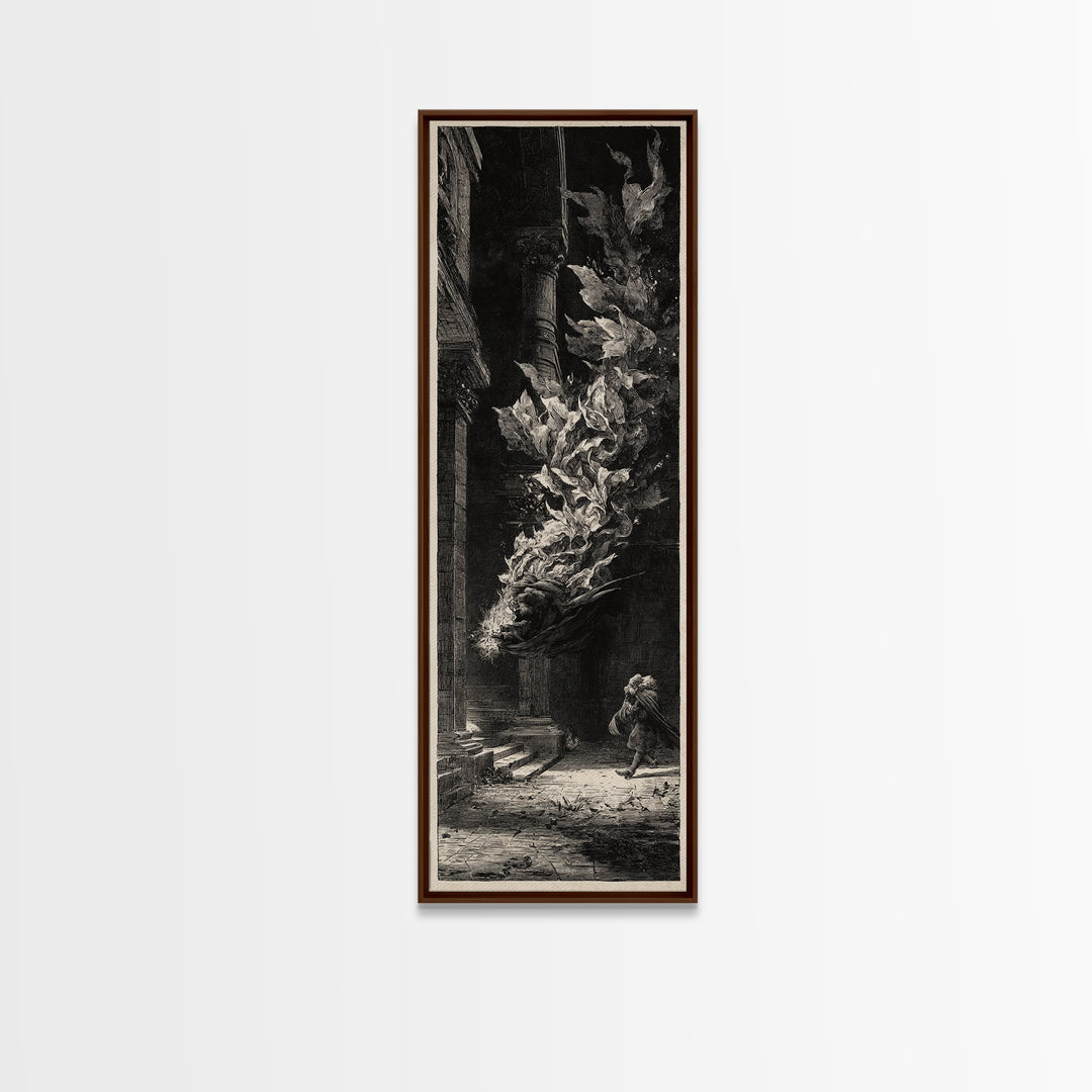 The Witch'S Broom, Architectural Etching Art, Tall Narrow Wall Art, Dark Fantasy Wall Art, Framed Canvas Print