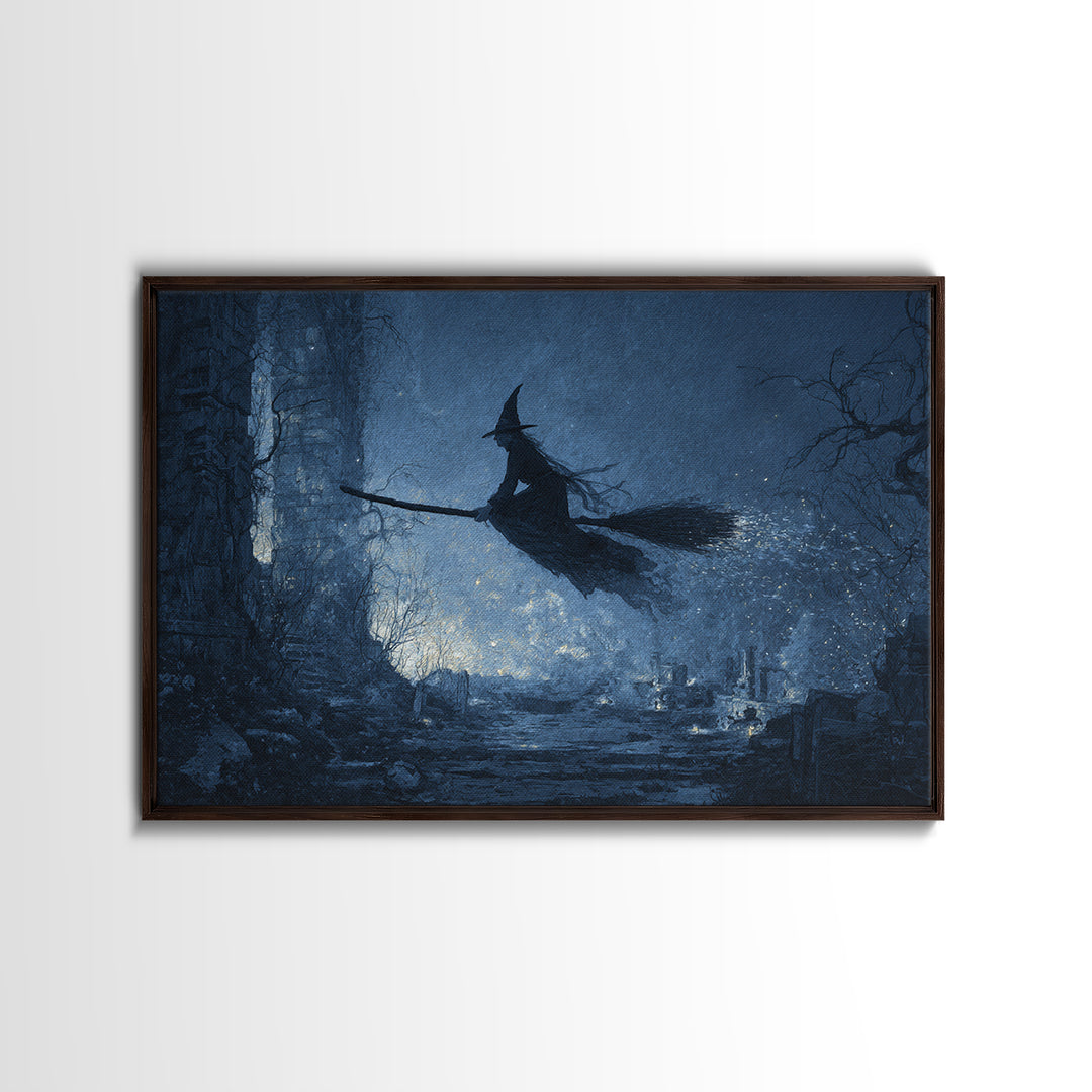 The Witch'S Broom, Romantic Gothic Landscape, Landscape Wall Art, Dark Fantasy Wall Art, Canvas Print, Halloween Wall Art