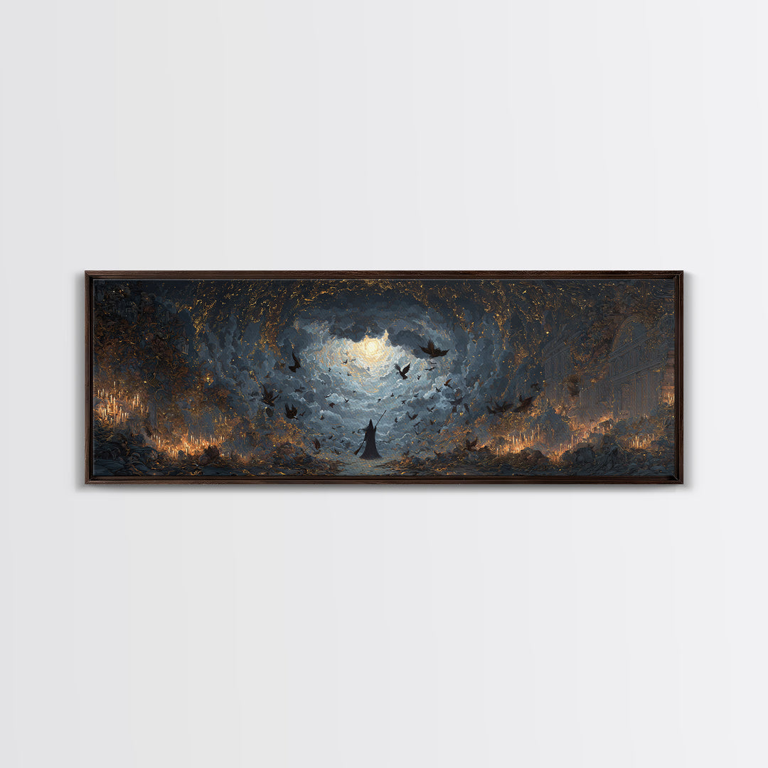 The Witch'S Broom, Apocalyptic Romantic Art, Extra Wide Wall Art, Macabre Wall Art, Framed Canvas Print, Halloween Wall Art