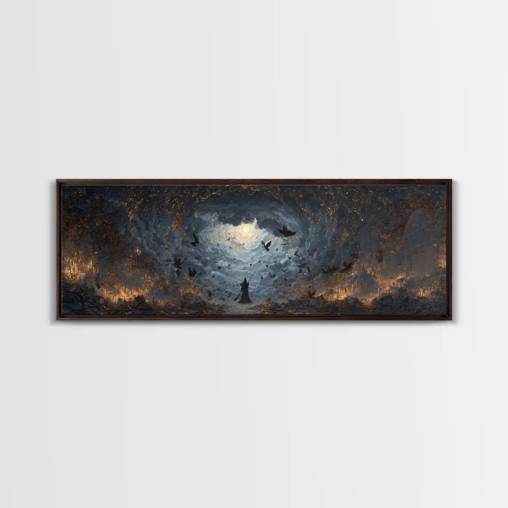 The Witch'S Broom, Apocalyptic Romantic Art, Extra Wide Wall Art, Macabre Wall Art, Framed Canvas Print, Halloween Wall Art