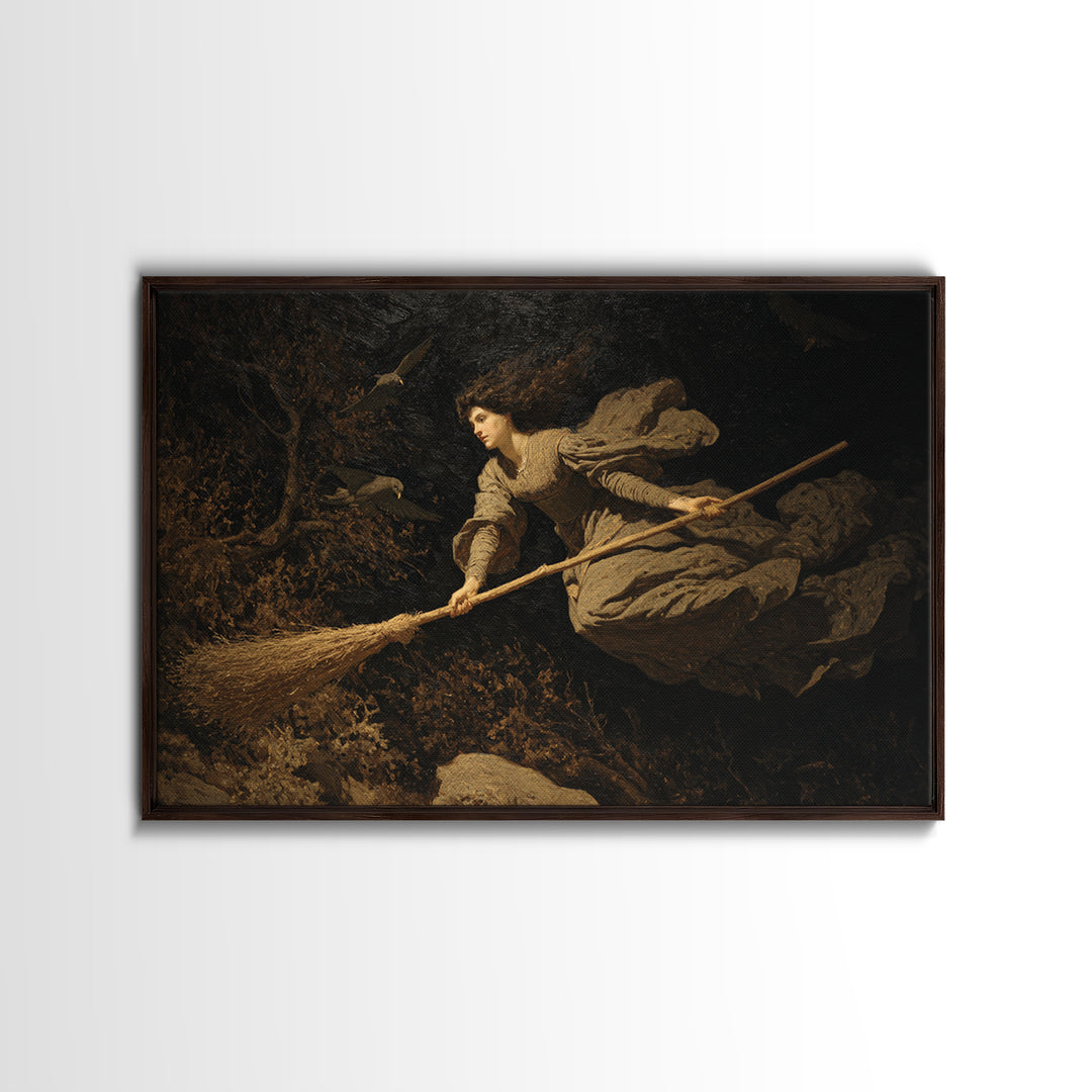 The Witch'S Broom, Symbolist Gothic Landscape, Landscape Wall Art, Gothic Horror Wall Art, Canvas Print, Halloween Wall Art