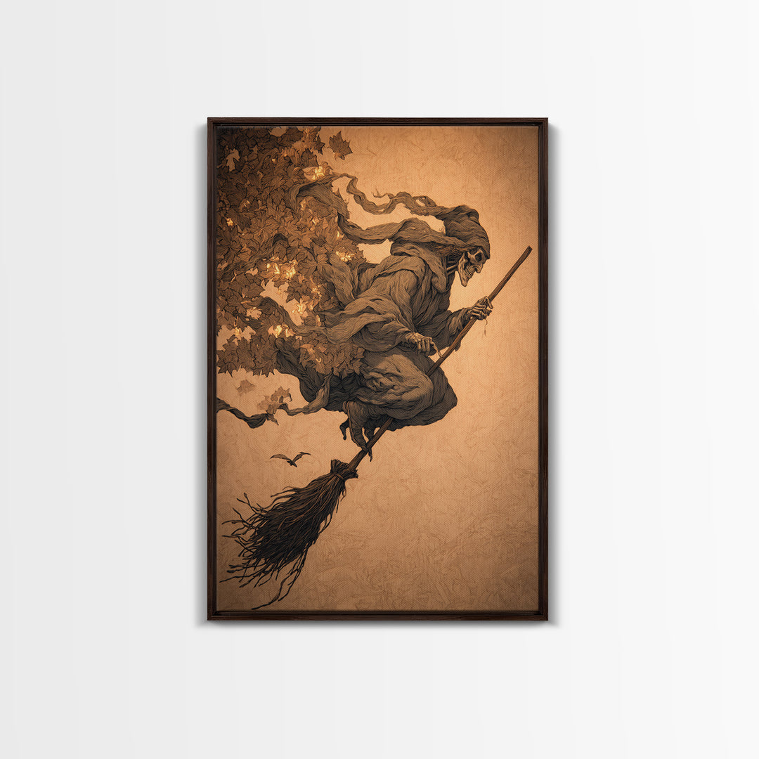 The Witch'S Broom, Decadent Gothic Art, Vertical Wall Art, Dark Halloween Decor, Canvas Print, Halloween Wall Art, Horror Wall Art