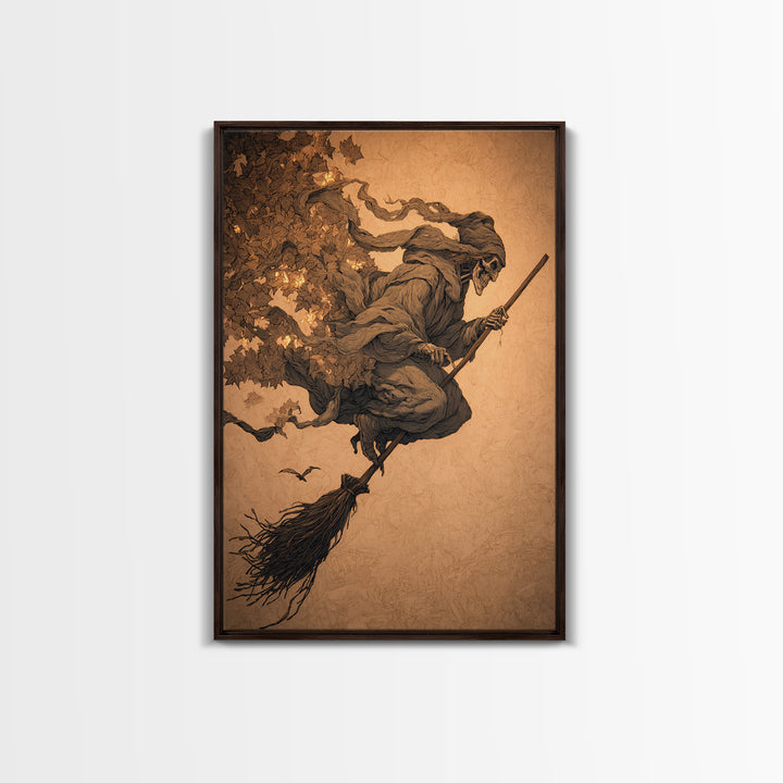 The Witch'S Broom, Decadent Gothic Art, Vertical Wall Art, Dark Halloween Decor, Canvas Print, Halloween Wall Art, Horror Wall Art
