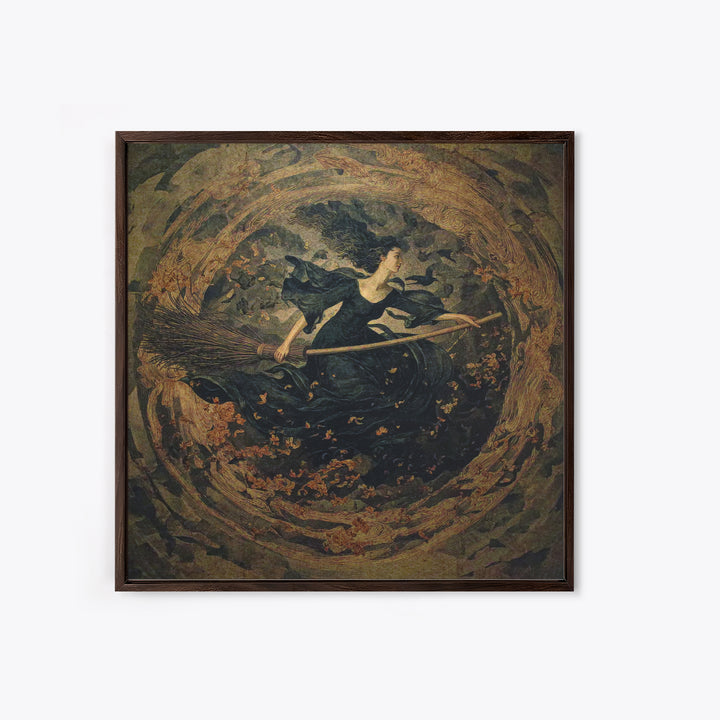 The Witch'S Broom, Dark Symbolist Art, Square Wall Art, Dark Fantasy Wall Art, Framed Canvas Print, Halloween Wall Art