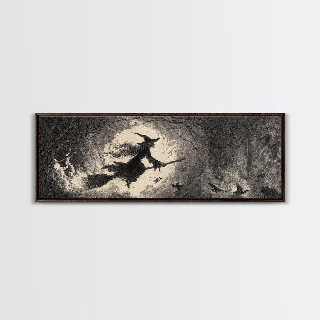 The Witch'S Broom, Expressionist Nightmare Art, Extra Wide Wall Art, Macabre Wall Art, Canvas Print, Halloween Wall Art, Spooky Wall Decor