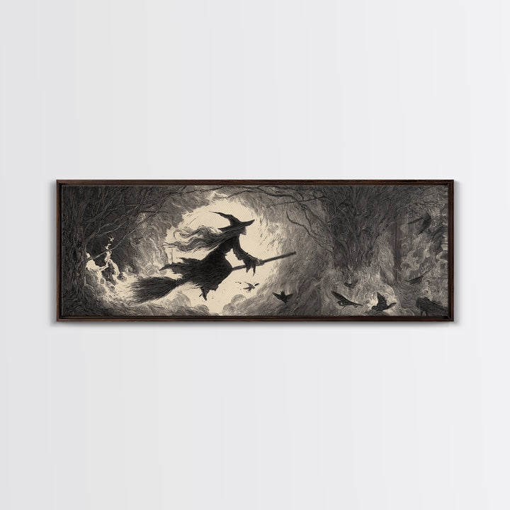The Witch'S Broom, Expressionist Nightmare Art, Extra Wide Wall Art, Macabre Wall Art, Canvas Print, Halloween Wall Art, Spooky Wall Decor