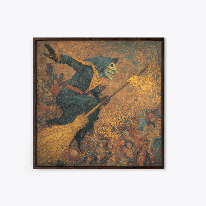 The Witch'S Broom, Grotesque Carnival Art, Square Wall Art, Dark Fantasy Wall Art, Framed Canvas Print, Halloween Wall Art