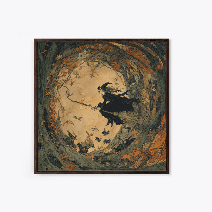The Witch'S Broom, Gothic Storybook Art, Square Wall Art, Macabre Wall Art, Canvas Print, Halloween Wall Art, Spooky Wall Decor