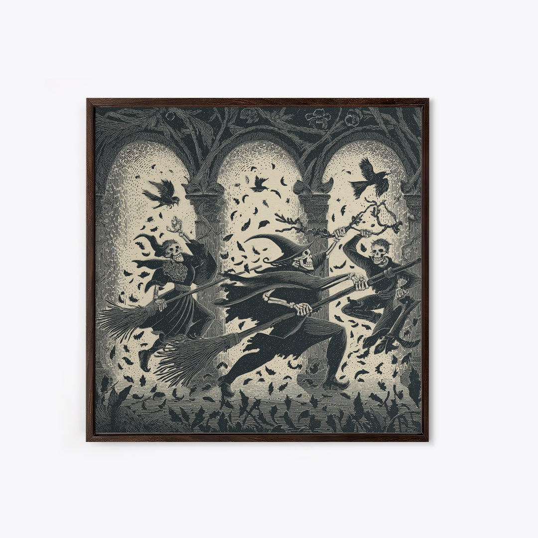 The Witch'S Broom, Macabre Folk Print Art, Square Wall Art, Dark Fantasy Wall Art, Framed Canvas Print, Halloween Wall Art