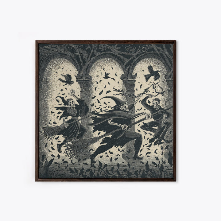 The Witch'S Broom, Macabre Folk Print Art, Square Wall Art, Dark Fantasy Wall Art, Framed Canvas Print, Halloween Wall Art