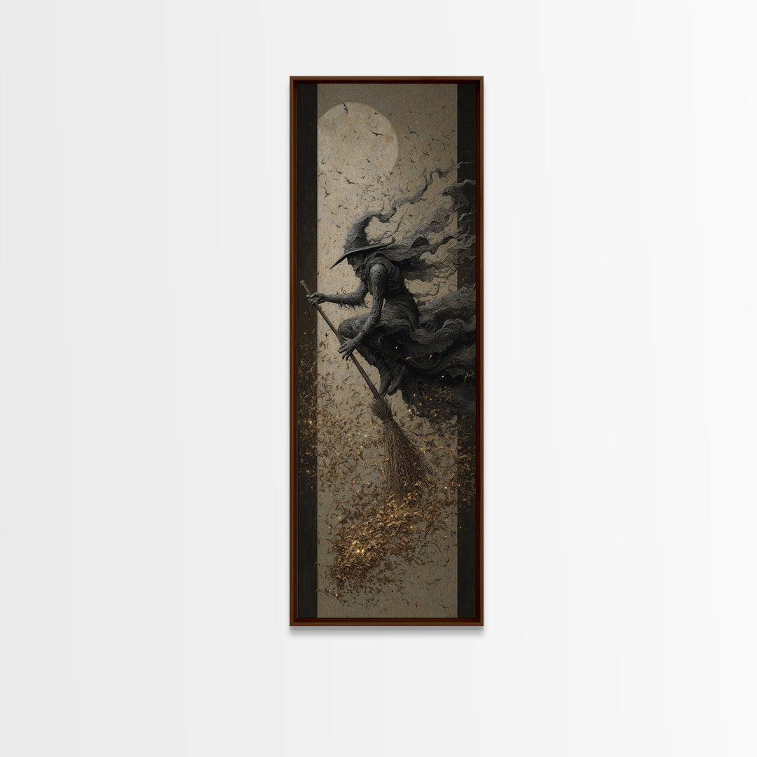 The Witch'S Broom, Surreal Apocalyptic Art, Tall Narrow Wall Art, Dark Halloween Decor, Framed Canvas Print, Halloween Wall Art