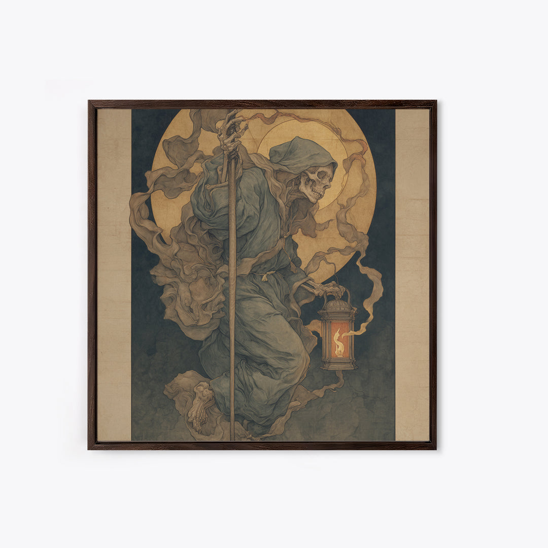 The Bone-Handled Lantern, Dark Renaissance Art, Square Wall Art, Dark Fantasy Wall Art, Canvas Print, Halloween Wall Art