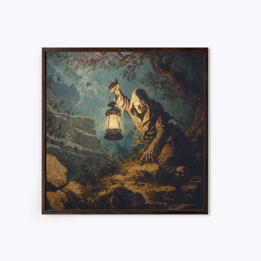 The Bone-Handled Lantern, Baroque Witchcraft Art, Square Wall Art, Macabre Wall Art, Canvas Print, Halloween Wall Art, Horror Wall Art