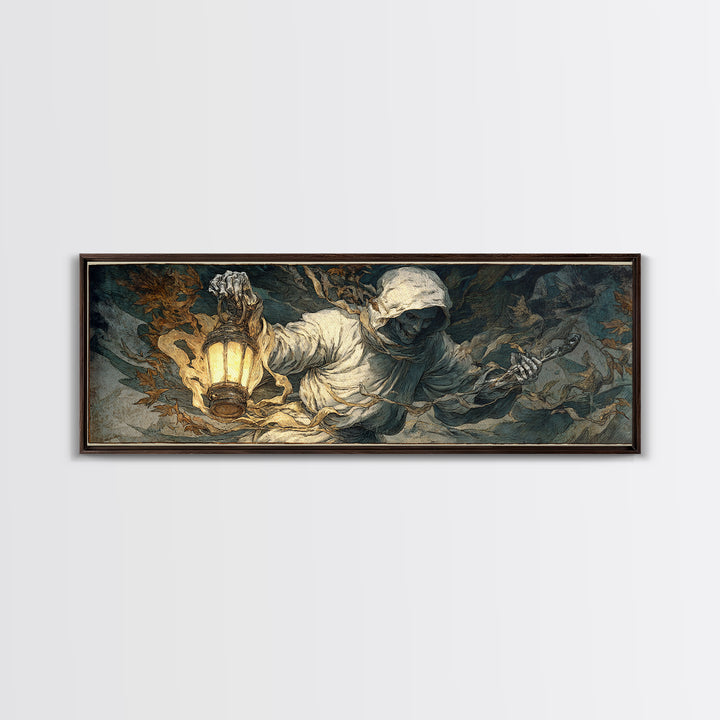 The Bone-Handled Lantern, Visionary Gothic Art, Extra Wide Wall Art, Dark Halloween Decor, Canvas Print, Halloween Wall Art