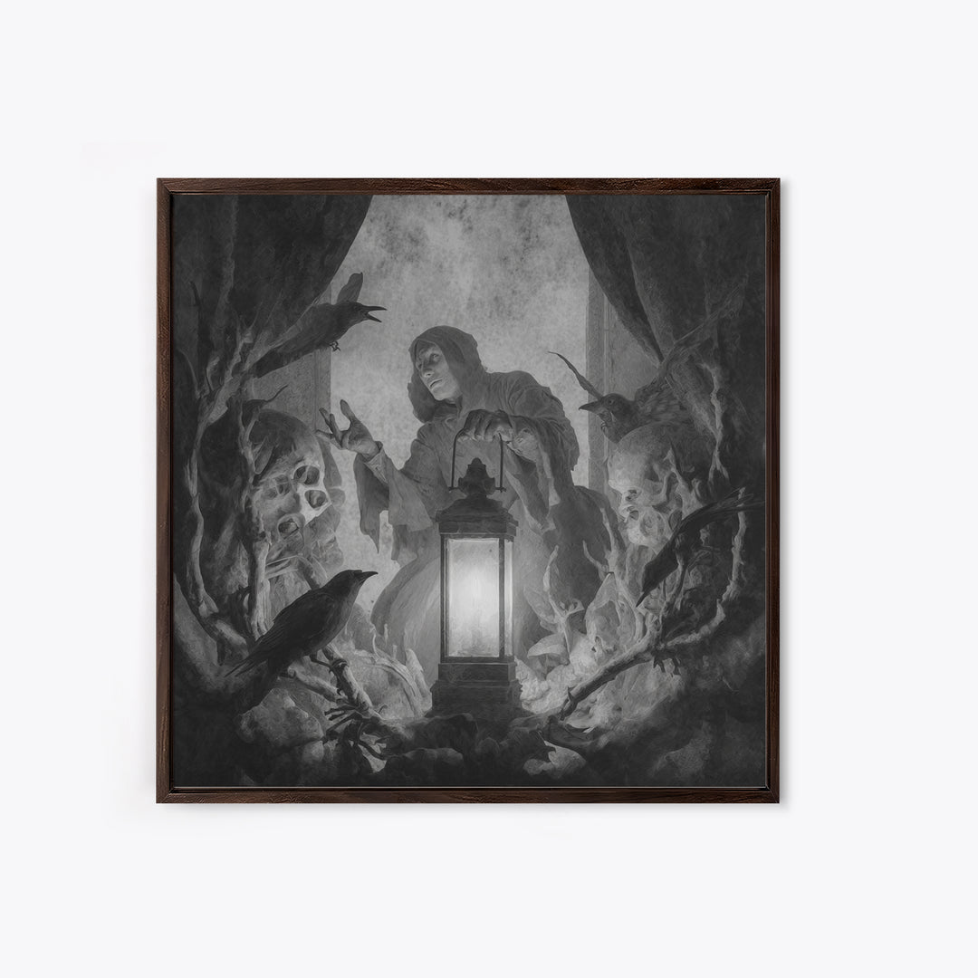 The Bone-Handled Lantern, Symbolist Dream Art, Square Wall Art, Gothic Horror Wall Art, Canvas Print, Halloween Wall Art
