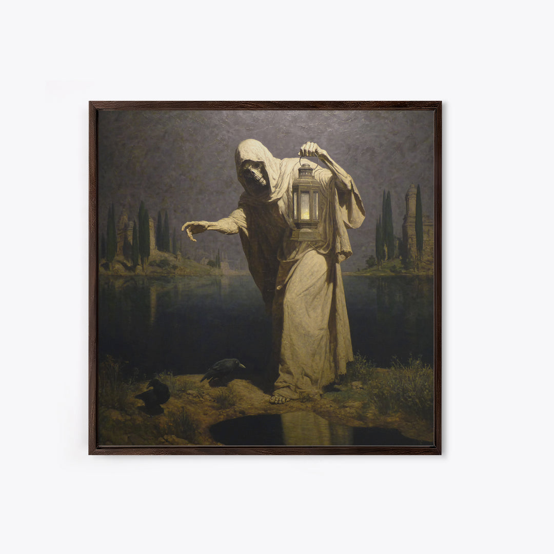 The Bone-Handled Lantern, Symbolist Gothic Landscape, Square Wall Art, Macabre Wall Art, Canvas Print, Halloween Wall Art, Horror Wall Art