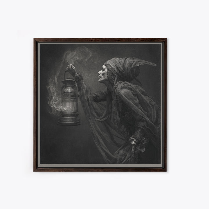 The Bone-Handled Lantern, Ornate Symbolist Art, Square Wall Art, Gothic Horror Wall Art, Framed Canvas Print, Halloween Wall Art