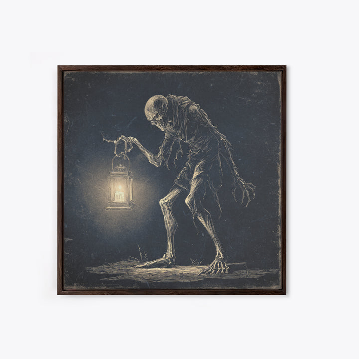The Bone-Handled Lantern, Expressionist Nightmare Art, Square Wall Art, Dark Fantasy Wall Art, Framed Canvas Print, Halloween Wall Art