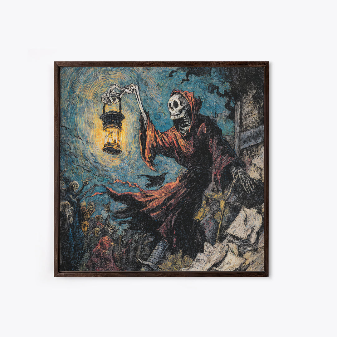 The Bone-Handled Lantern, Grotesque Carnival Art, Square Wall Art, Macabre Wall Art, Framed Canvas Print, Halloween Wall Art