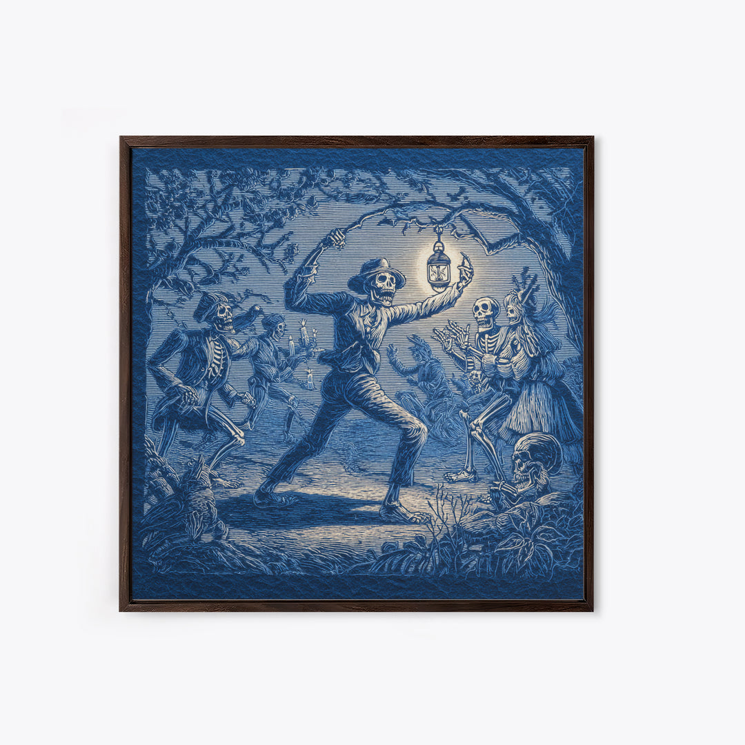 The Bone-Handled Lantern, Macabre Folk Print Art, Square Wall Art, Macabre Wall Art, Framed Canvas Print, Halloween Wall Art