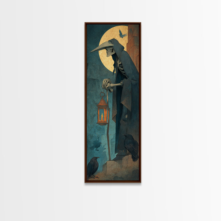 The Bone-Handled Lantern, Surreal Apocalyptic Art, Tall Narrow Wall Art, Dark Halloween Decor, Framed Canvas Print