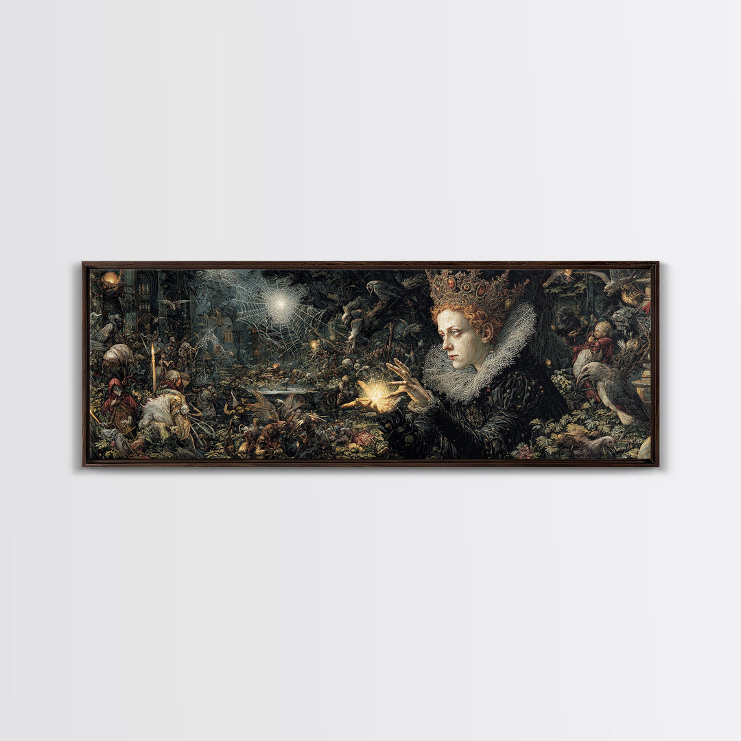 The Spiderweb Crown, Medieval Grotesque Art, Extra Wide Wall Art, Dark Fantasy Wall Art, Framed Canvas Print, Halloween Wall Art