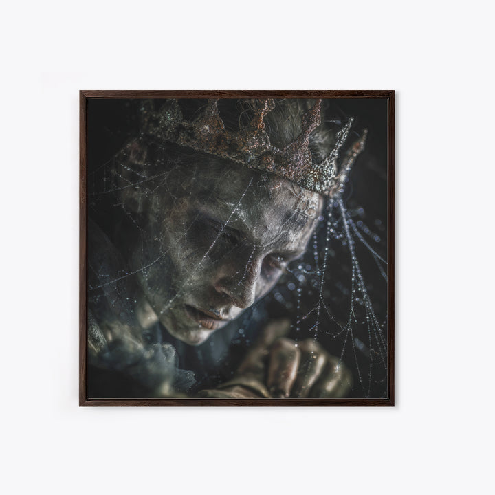 The Spiderweb Crown, Dark Renaissance Art, Square Wall Art, Macabre Wall Art, Framed Canvas Print, Halloween Wall Art