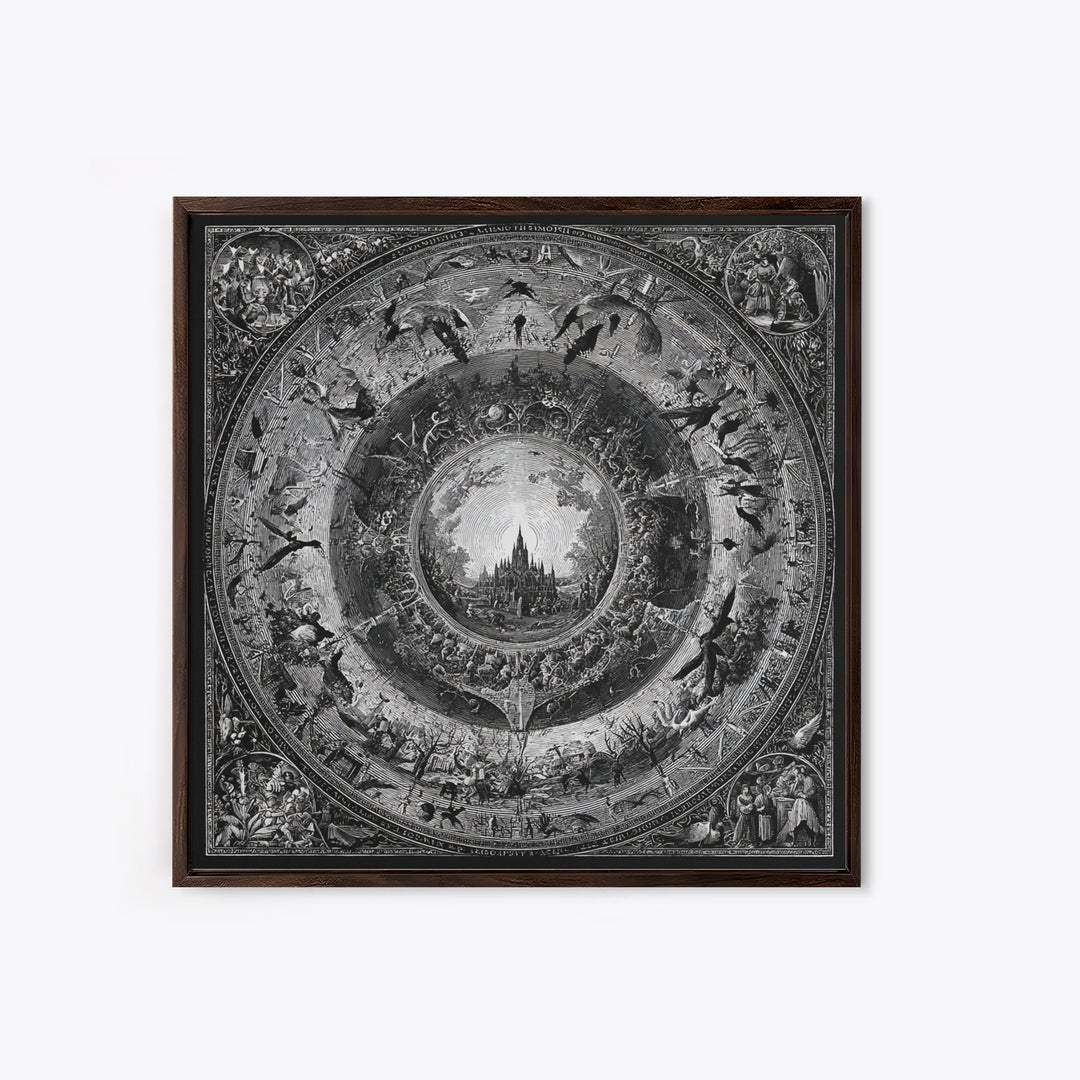 The Spiderweb Crown, Renaissance Engraving Art, Square Wall Art, Dark Halloween Decor, Framed Canvas Print, Halloween Wall Art