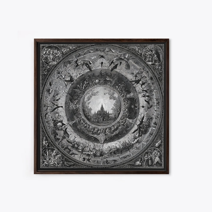 The Spiderweb Crown, Renaissance Engraving Art, Square Wall Art, Dark Halloween Decor, Framed Canvas Print, Halloween Wall Art