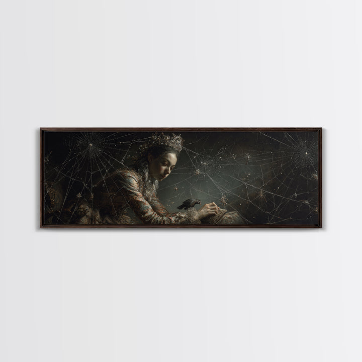 The Spiderweb Crown, Dark Romantic Horror Art, Extra Wide Wall Art, Macabre Wall Art, Canvas Print, Halloween Wall Art, Gothic Home Decor