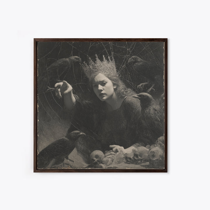 The Spiderweb Crown, Symbolist Dream Art, Square Wall Art, Gothic Horror Wall Art, Canvas Print, Halloween Wall Art