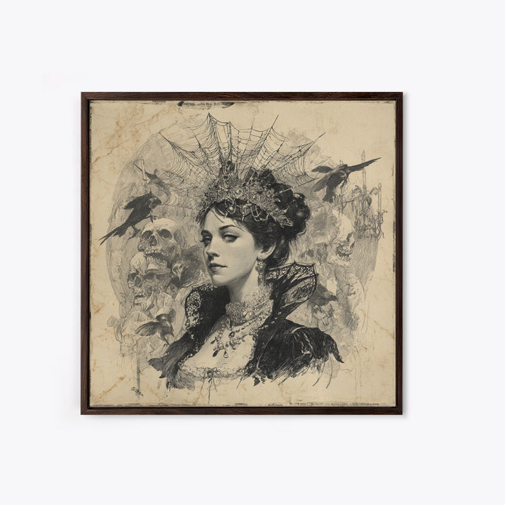 The Spiderweb Crown, Decadent Gothic Art, Square Wall Art, Dark Halloween Decor, Framed Canvas Print, Halloween Wall Art
