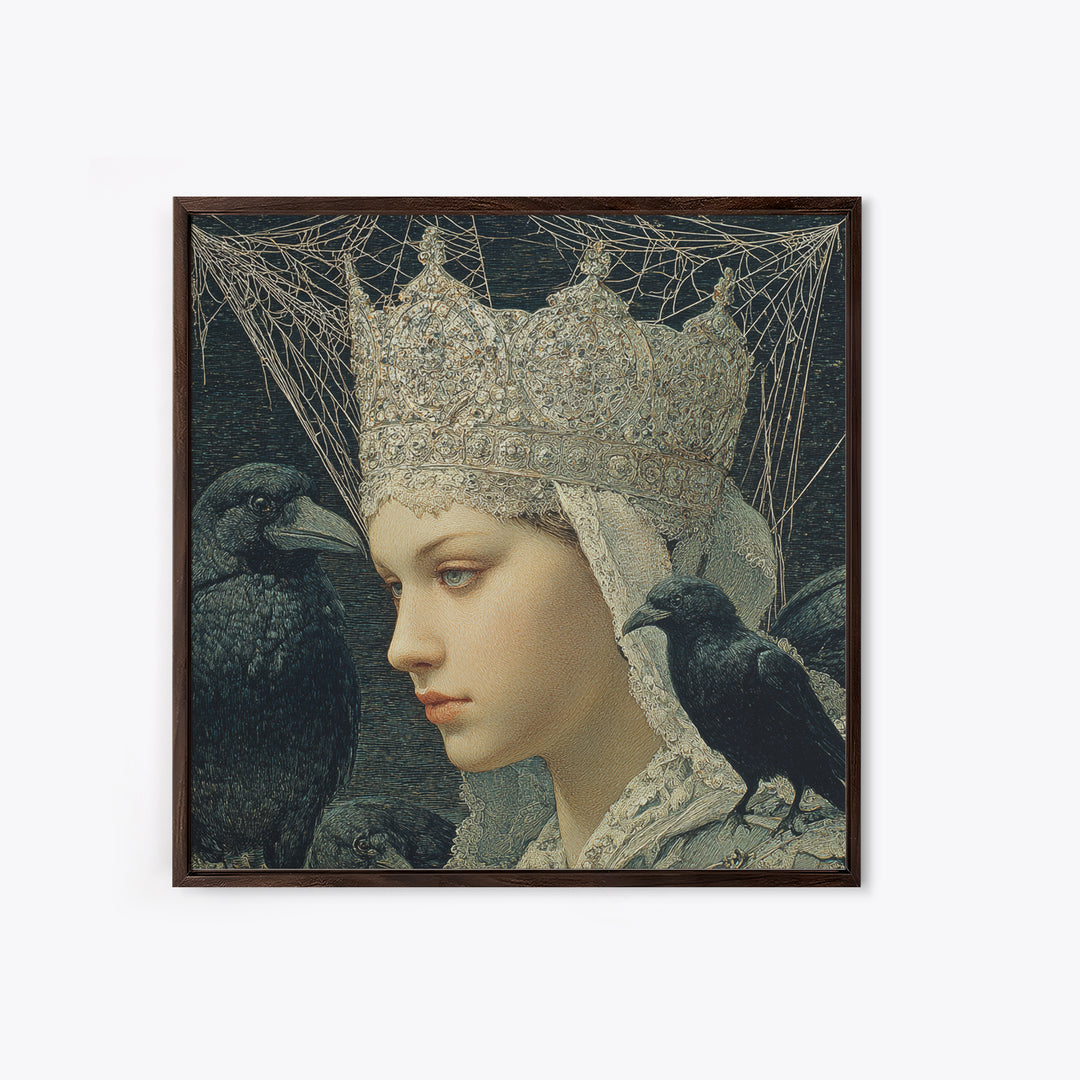 The Spiderweb Crown, Symbolist Death Art, Square Wall Art, Dark Halloween Decor, Canvas Print, Halloween Wall Art, Horror Wall Art
