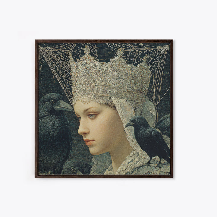 The Spiderweb Crown, Symbolist Death Art, Square Wall Art, Dark Halloween Decor, Canvas Print, Halloween Wall Art, Horror Wall Art