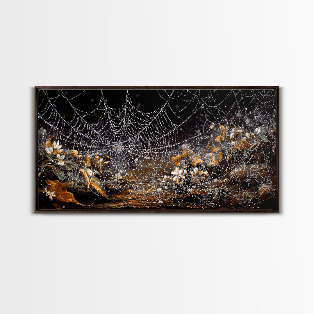 The Spiderweb Crown, Grotesque Carnival Art, Wide Panoramic Art, Dark Halloween Decor, Framed Canvas Print, Halloween Wall Art