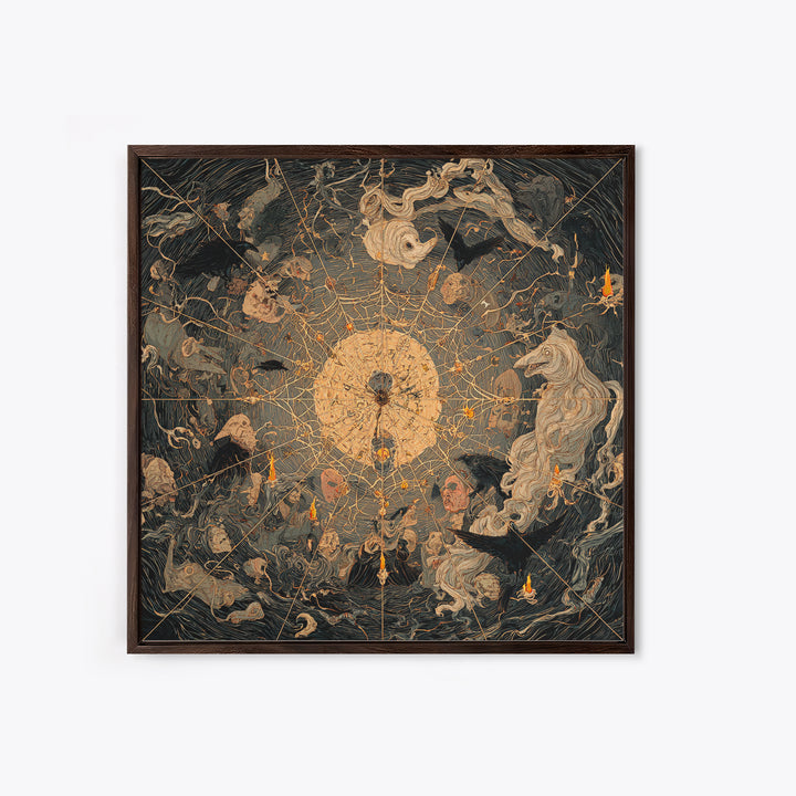 The Spiderweb Crown, Expressionist Gothic Art, Square Wall Art, Dark Halloween Decor, Canvas Print, Halloween Wall Art, Gothic Home Decor