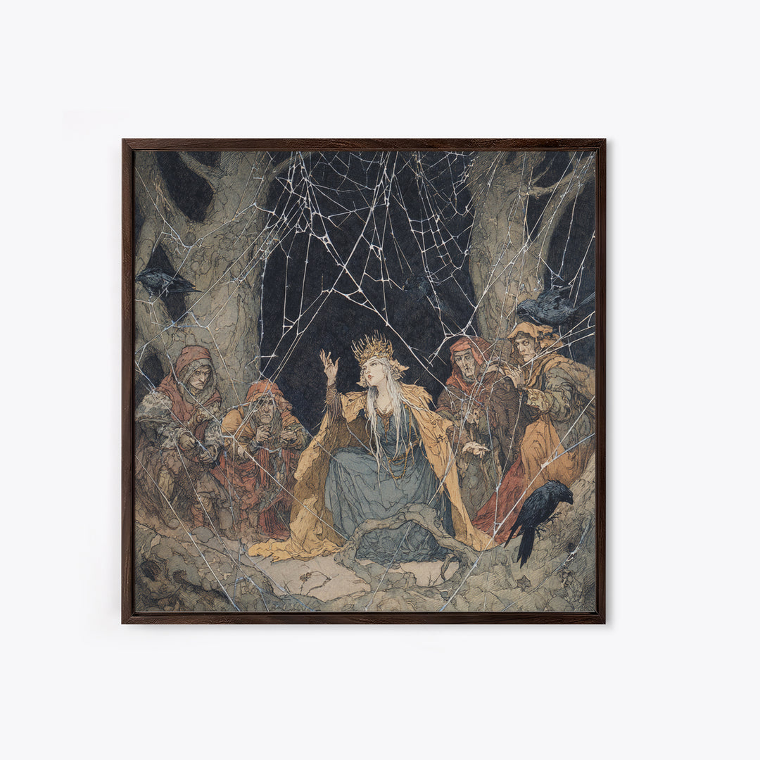 The Spiderweb Crown, Gothic Storybook Art, Square Wall Art, Macabre Wall Art, Canvas Print, Halloween Wall Art, Halloween Decor