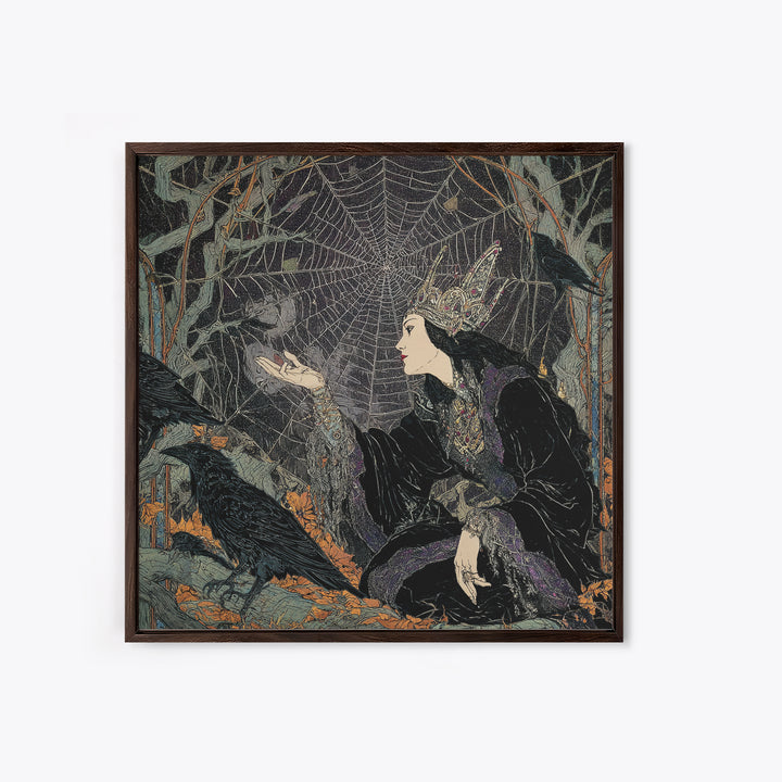 The Spiderweb Crown, Stained Glass Gothic Art, Square Wall Art, Macabre Wall Art, Framed Canvas Print, Halloween Wall Art