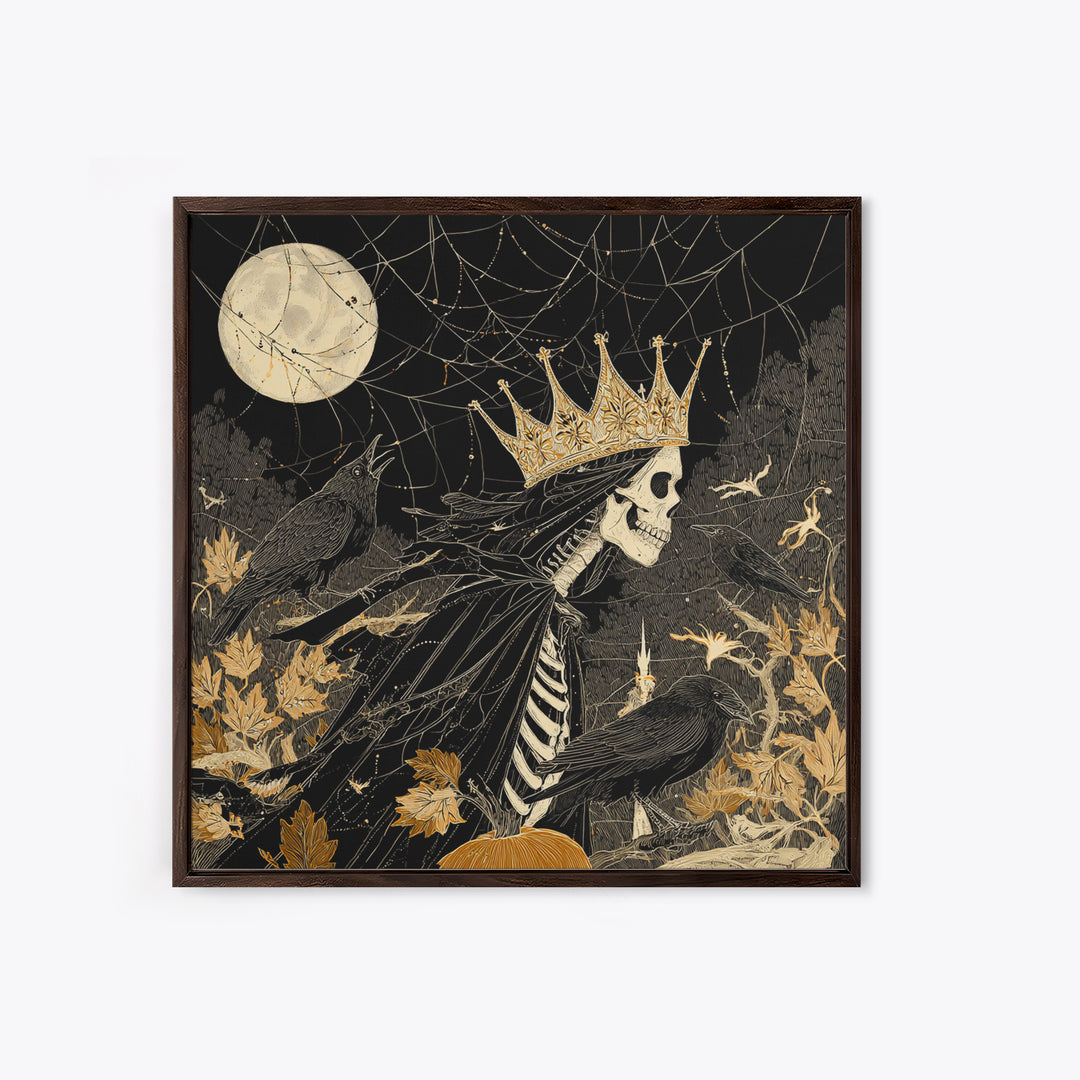 The Spiderweb Crown, Macabre Folk Print Art, Square Wall Art, Dark Fantasy Wall Art, Canvas Print, Halloween Wall Art