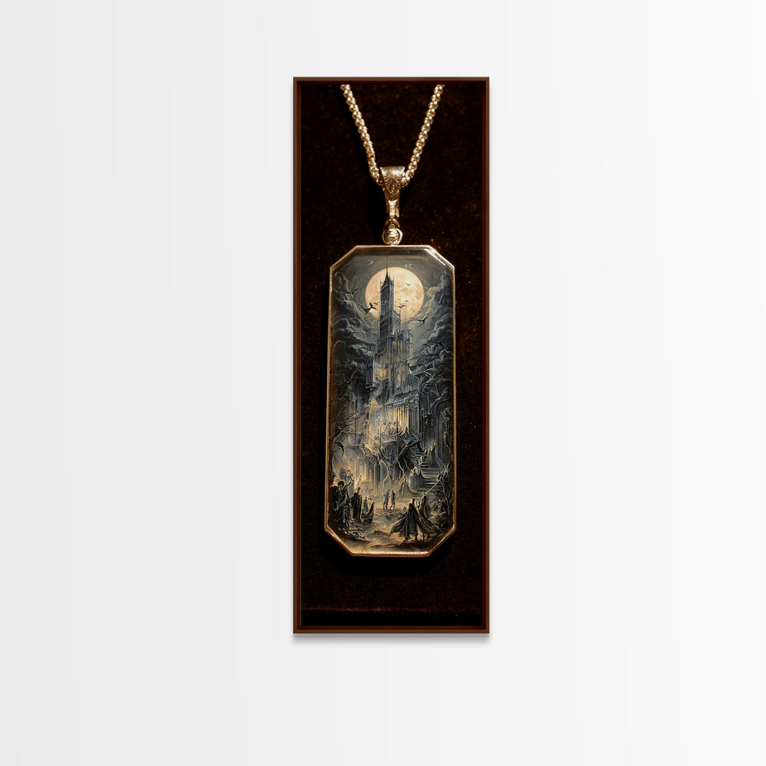 The Moonstone Amulet, Gothic Engraving Art, Tall Narrow Wall Art, Gothic Horror Wall Art, Canvas Print, Halloween Wall Art