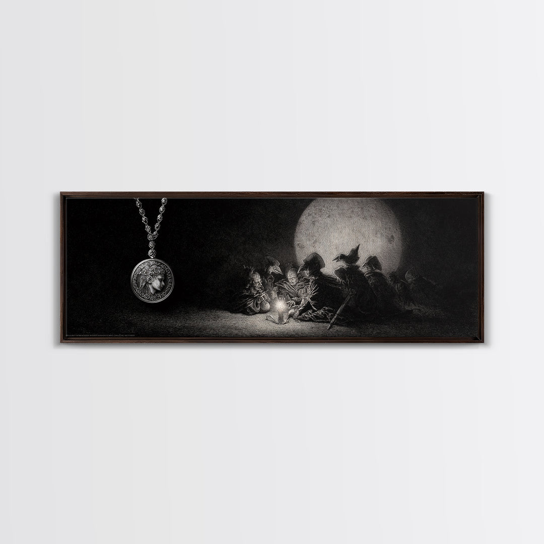 The Moonstone Amulet, Renaissance Engraving Art, Extra Wide Wall Art, Macabre Wall Art, Canvas Print, Halloween Wall Art